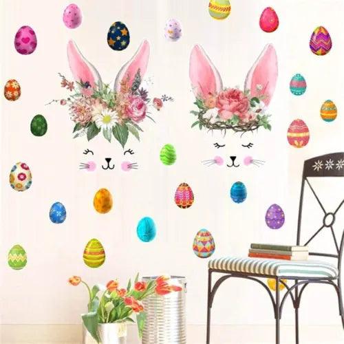 WALL STICKER EASTER BUNNY DECAL RABBIT EGGS VINYL MURAL ART HOME KIDS ROOM DECOR - Furniture4Design