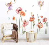 WALL STICKER FLOWER FAIRY DECAL POPPY FLORAL VINYL MURAL ART KIDS ROOM HOME DECO - Furniture4Design