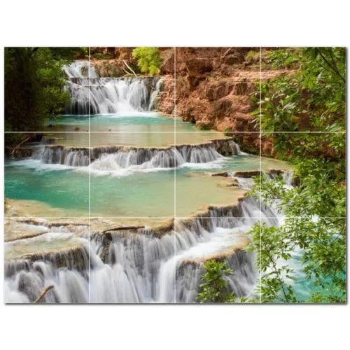 Waterfalls Ceramic Tile Wall Mural PT501142. 24" W x 18" H (12) 6x6 tiles - Furniture4Design