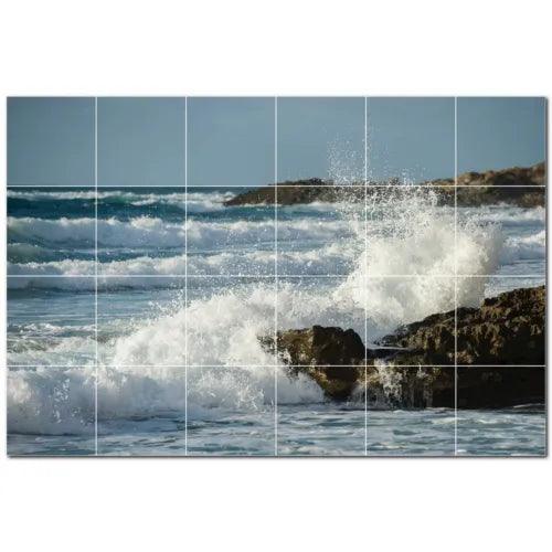 Waves Ceramic Tile Wall Mural PT501151. 72" W x 48" H (24) 12x12 tiles - Furniture4Design