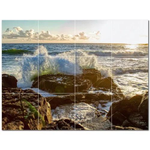 Waves Ceramic Tile Wall Mural PT501174. 32" W x 24" H (12) 8x8 tiles - Furniture4Design