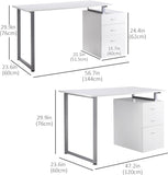 White 47 L Computer Desk with Reversible File Drawers and Metal Frame - Furniture4Design