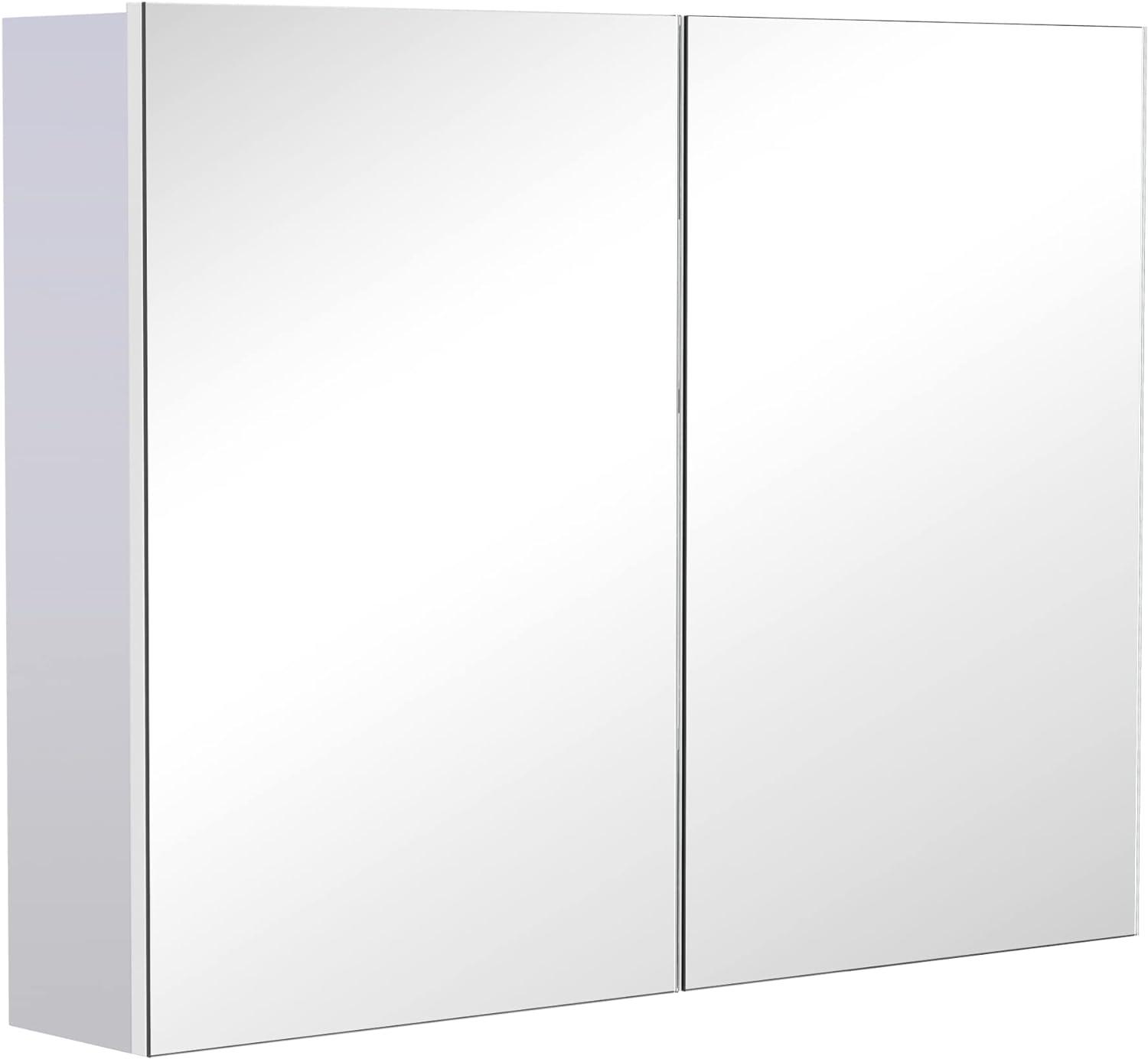 White Bathroom Mirror Cabinet with Adjustable Shelves and Double Mirrored Doors - Furniture4Design