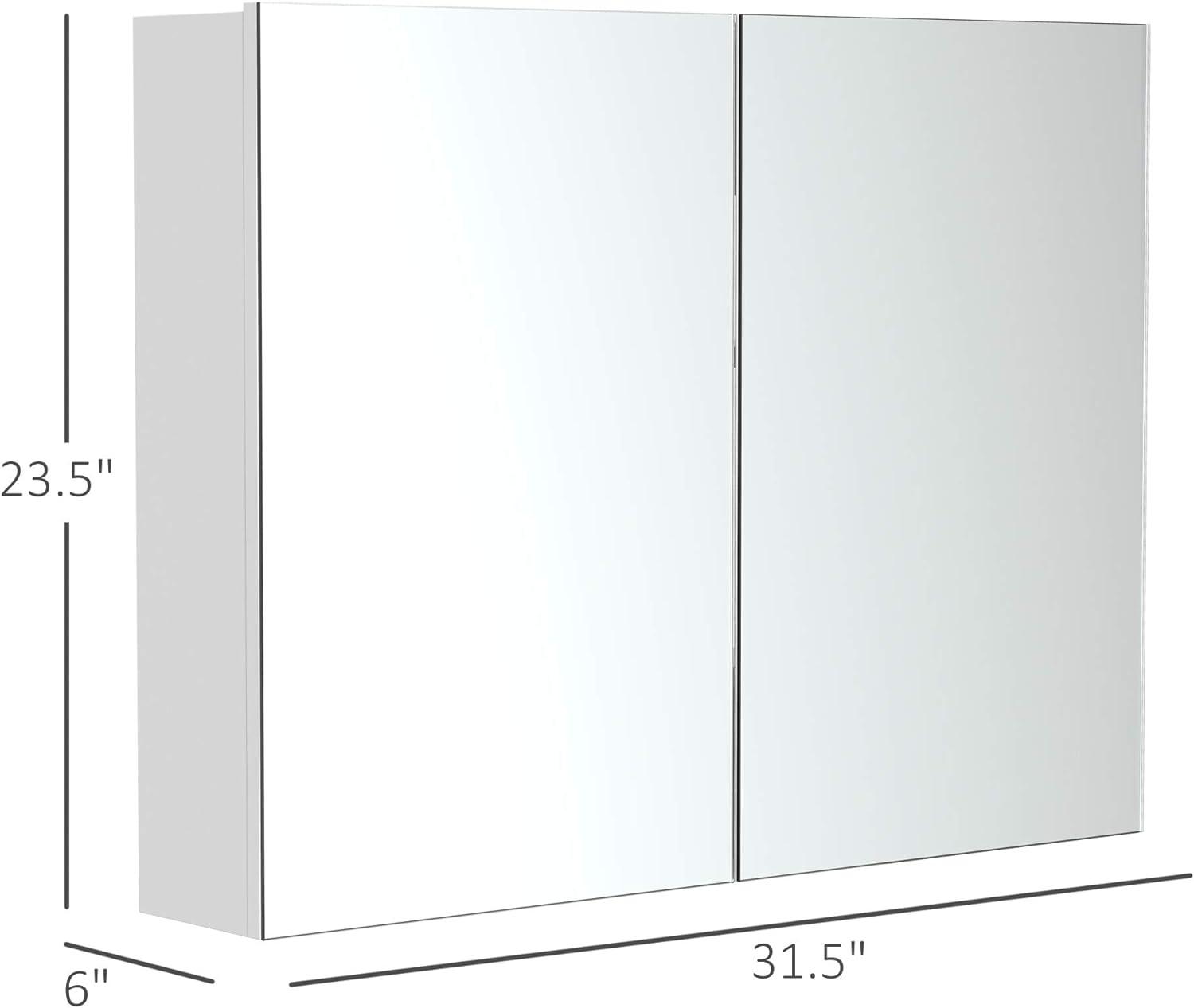 White Bathroom Mirror Cabinet with Adjustable Shelves and Double Mirrored Doors - Furniture4Design