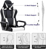 White Ergonomic High-Back Gaming Chair with Lumbar Support and Swivel Feature - Furniture4Design