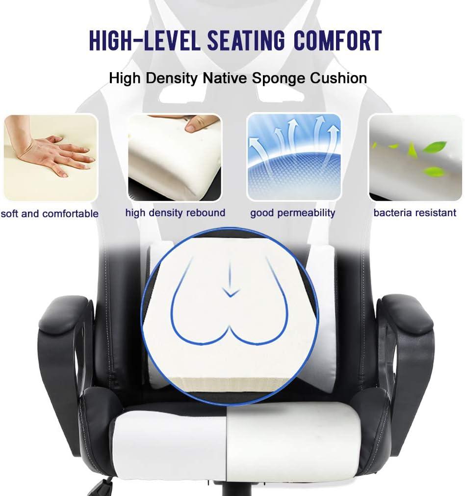 White Ergonomic High-Back Gaming Chair with Lumbar Support and Swivel Feature - Furniture4Design