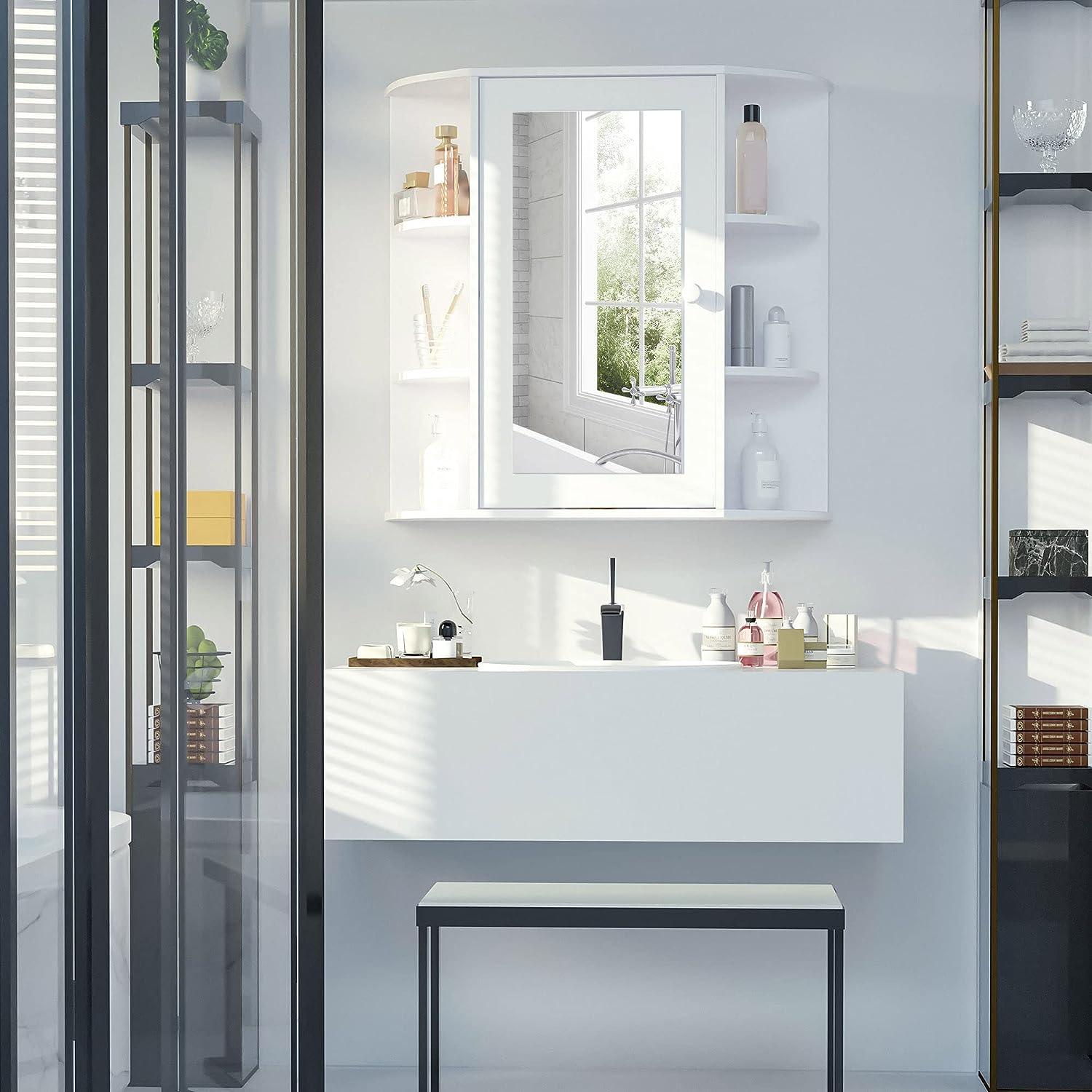 White Wall Mounted Bathroom Medicine Cabinet with Mirror and Storage Shelves - Furniture4Design