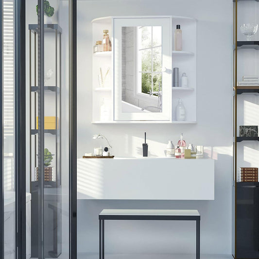 White Wall Mounted Bathroom Medicine Cabinet with Mirror and Storage Shelves - Furniture4Design