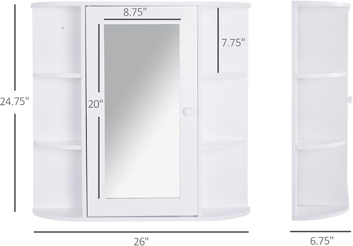 White Wall Mounted Bathroom Medicine Cabinet with Mirror and Storage Shelves - Furniture4Design