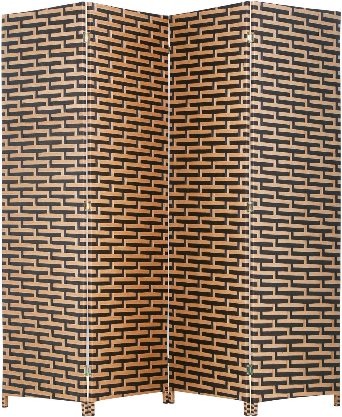 Wooden 4 Panel Room Divider with Mesh Woven Design - Furniture4Design